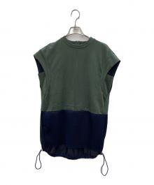 UN3D.（アンスリード）の古着「CURVE SLEEVE DOCKING TOP」｜グリーン×ネイビー