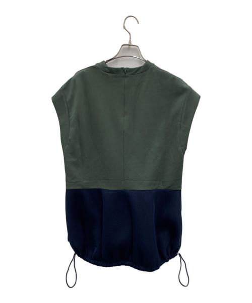 UN3D.（アンスリード）UN3D. (アンスリード) CURVE SLEEVE DOCKING TOP グリーン×ネイビー サイズ:38の古着・服飾アイテム