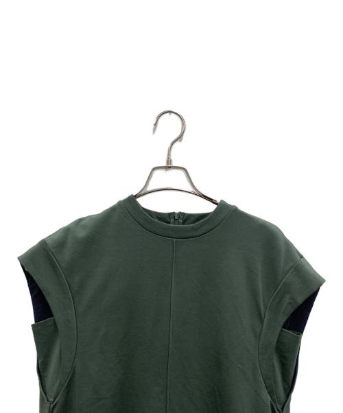 UN3D.（アンスリード）UN3D. (アンスリード) CURVE SLEEVE DOCKING TOP グリーン×ネイビー サイズ:38の古着・服飾アイテム