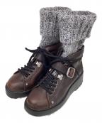 MIU MIUミュウミュウ）の古着「ニットソックスコンバットブーツ」｜グレー×ブラウン