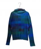 PLEATS PLEASEプリーツプリーズ）の古着「プリーツハイネックブラウス PP83-JK804」｜ブルー×グリーン