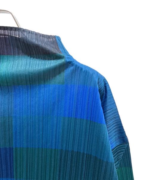 PLEATS PLEASE（プリーツプリーズ）PLEATS PLEASE (プリーツプリーズ) プリーツハイネックブラウス PP83-JK804 ブルー×グリーン サイズ:3の古着・服飾アイテム