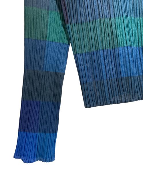 PLEATS PLEASE（プリーツプリーズ）PLEATS PLEASE (プリーツプリーズ) プリーツハイネックブラウス PP83-JK804 ブルー×グリーン サイズ:3の古着・服飾アイテム