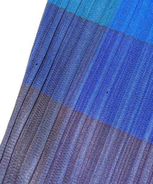 PLEATS PLEASE（プリーツプリーズ）PLEATS PLEASE (プリーツプリーズ) プリーツハイネックブラウス PP83-JK804 ブルー×グリーン サイズ:3の古着・服飾アイテム