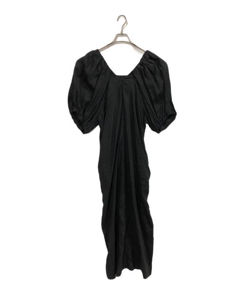 journal standard L'essage（ジャーナルスタンダード レサージュ）journal standard L'essage (ジャーナルスタンダード レサージュ) Linen ボリュームスリーブワンピース ブラック サイズ:FREEの古着・服飾アイテム
