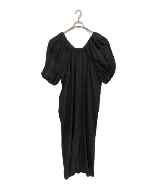 journal standard L'essage（ジャーナルスタンダード レサージュ）journal standard L'essage (ジャーナルスタンダード レサージュ) Linen ボリュームスリーブワンピース ブラック サイズ:FREEの古着・服飾アイテム