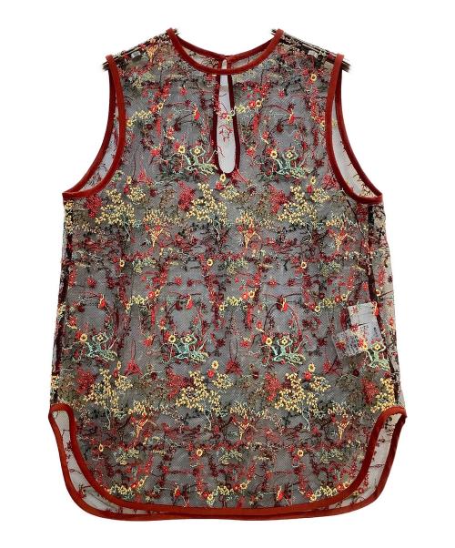 Mame Kurogouchi（マメクロゴウチ）mame kurogouchi (マメクロゴウチ) Floral Lace Sleeveless Top レッド サイズ:1の古着・服飾アイテム
