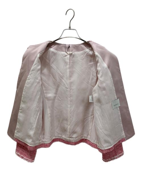 ANAYI（アナイ）ANAYI (アナイ) ミニドットツイードノーカラー ジャケット ピンク サイズ:38の古着・服飾アイテム