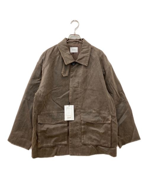 MIESROHE（ミースロエ）MIESROHE (ミースロエ) フェイクレザーカバーオールジャケット ブラウンの古着・服飾アイテム