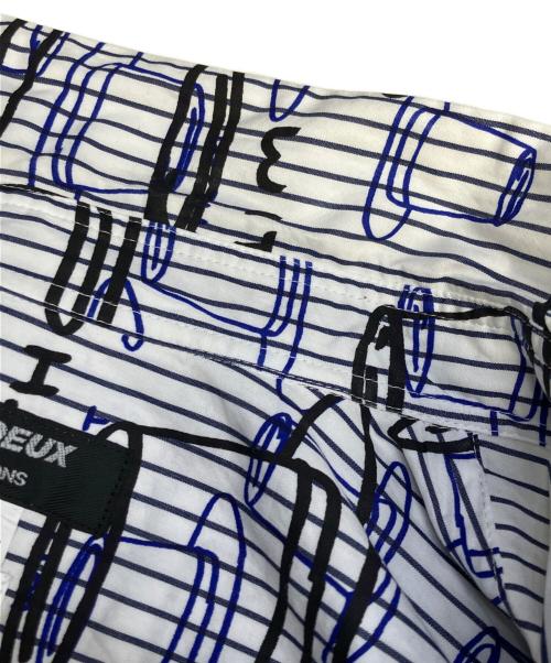 COMME des GARCONS HOMME DEUX（コムデギャルソン オム ドゥ）COMME des GARCONS HOMME DEUX (コムデギャルソン オム ドゥ) David Shrigley (デイヴィッド シュリグリー) 総柄シャツ ブルー サイズ:Sの古着・服飾アイテム