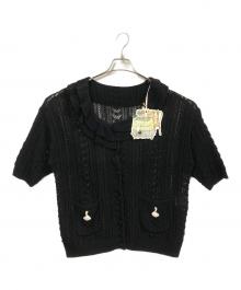 yukiemon（ユキエモン）の古着「かぎ針スワンフリルカーデ」｜ブラック