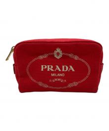 PRADA（プラダ）の古着「CANAPA LOGOミニポーチ」｜レッド