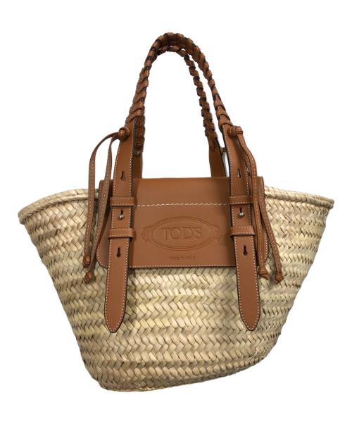 TOD'S（トッズ）TOD'S (トッズ) ロゴ入りミディアムレザーカゴバッグ ブラウンの古着・服飾アイテム