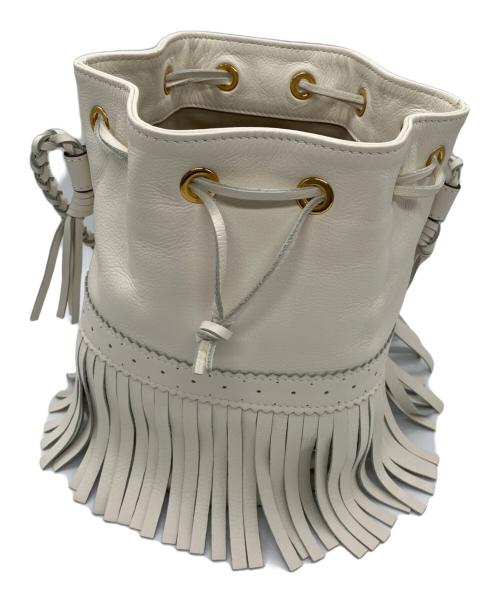 J&M DAVIDSON（ジェイ＆エム デヴィッドソン）J&M DAVIDSON (ジェイ＆エム デヴィッドソン) 巾着ショルダーバッグ ホワイトの古着・服飾アイテム