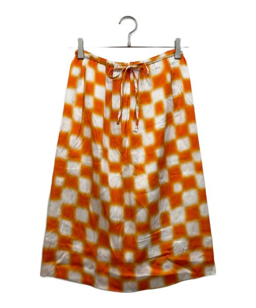 DRIES VAN NOTEN（ドリスヴァンノッテン）DRIES VAN NOTEN (ドリスヴァンノッテン) レーヨンチェックスカート オレンジ×ホワイト サイズ:34の古着・服飾アイテム
