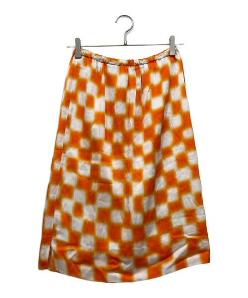 DRIES VAN NOTEN（ドリスヴァンノッテン）DRIES VAN NOTEN (ドリスヴァンノッテン) レーヨンチェックスカート オレンジ×ホワイト サイズ:34の古着・服飾アイテム