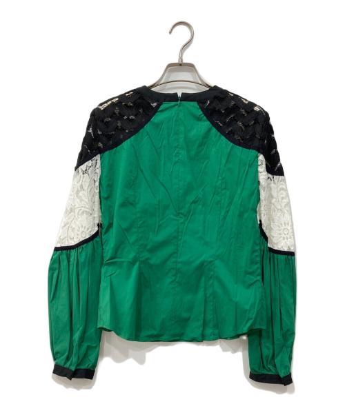 Adonisis（アドニシス）Adonisis (アドニシス) 3レースミックスバルーンスリーブブラウス グリーン サイズ:Fの古着・服飾アイテム