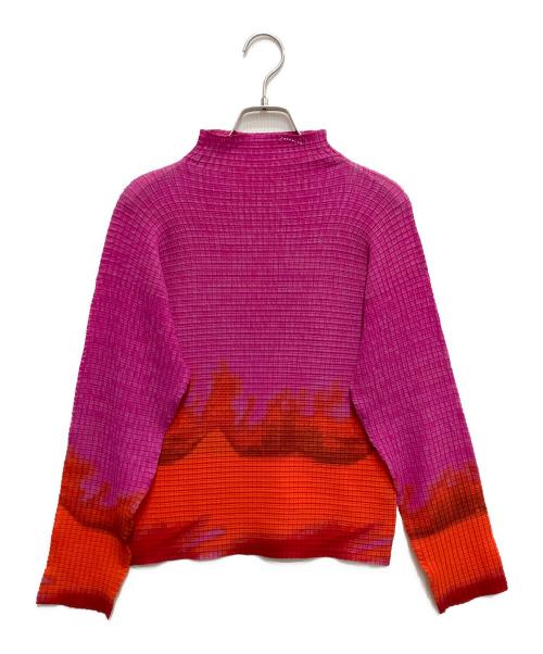 ISSEY MIYAKE（イッセイミヤケ）ISSEY MIYAKE (イッセイミヤケ) プリーツデザインカットソー レッド×ピンク サイズ:2の古着・服飾アイテム