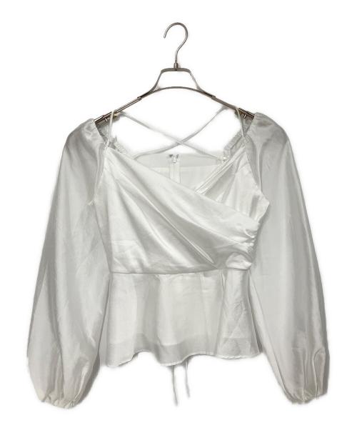 FRAY ID（フレイ アイディー）FRAY ID (フレイ アイディー) シアーカシュクールロングスリーブブラウス ホワイト サイズ:FREEの古着・服飾アイテム