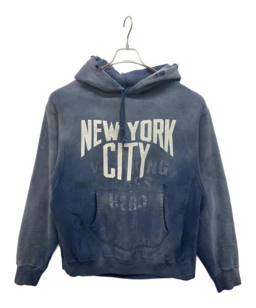 BOWWOW（バウワウ）BOWWOW (バウワウ) ハードエイジング ダメージ加工スウェットパーカー ブルー サイズ:Mの古着・服飾アイテム