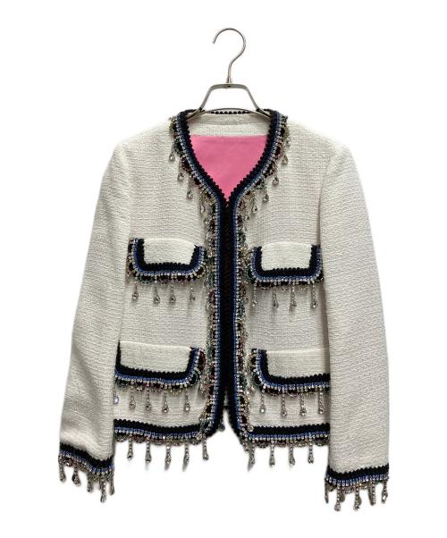 DSQUARED2（ディースクエアード）DSQUARED2 (ディースクエアード) ビジュートリム クロップドジャケット ホワイト サイズ:38の古着・服飾アイテム