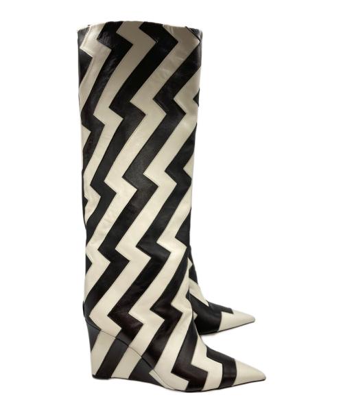 JIMMY CHOO（ジミーチュウ）JIMMY CHOO (ジミーチュウ) Blake 85 Long Boot ブラック×ホワイト サイズ:37の古着・服飾アイテム