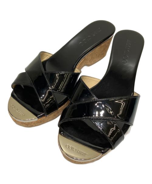 JIMMY CHOO（ジミーチュウ）JIMMY CHOO (ジミーチュウ) エナメル クロスストラップ サンダル ブラック サイズ:SIZE37の古着・服飾アイテム