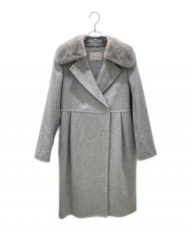 FOXEY フォクシー　グレー　カシミアロングコート　チンチラ襟ベルト付き FOXEY フォクシー グレー カシミアロングコート チンチラ襟ベルト付き