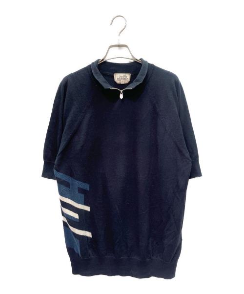 HERMES（エルメス）HERMES (エルメス) カシミヤ混ショートスリーブニット ネイビー サイズ:Sの古着・服飾アイテム