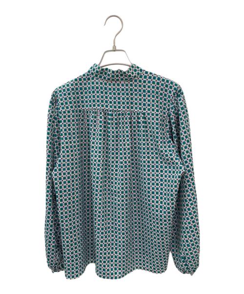 BALLSEY（ボールジィ）BALLSEY (ボールジィ) カラーグリッドプリントボウタイブラウス グリーン サイズ:36の古着・服飾アイテム