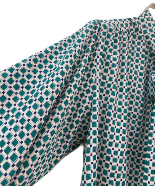 BALLSEY（ボールジィ）BALLSEY (ボールジィ) カラーグリッドプリントボウタイブラウス グリーン サイズ:36の古着・服飾アイテム