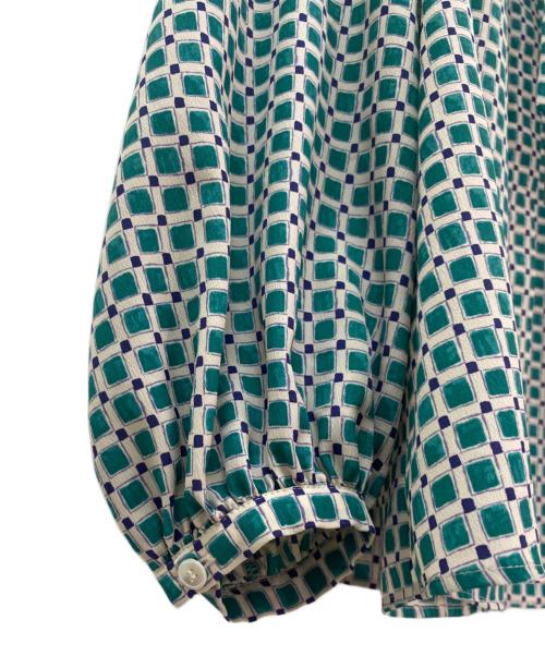 BALLSEY（ボールジィ）BALLSEY (ボールジィ) カラーグリッドプリントボウタイブラウス グリーン サイズ:36の古着・服飾アイテム
