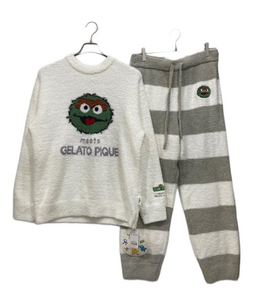 GELATO PIQUE HOMME（ジェラートピケ オム）GELATO PIQUE HOMME (ジェラートピケ オム) SESAME STREET (セサミストリート) ジャガードプルオーバー&ロングパンツセット ライトグリーン サイズ:Mの古着・服飾アイテム