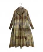 ISSEY MIYAKEイッセイミヤケ）の古着「プリーツチェックワンピース」｜オリーブ