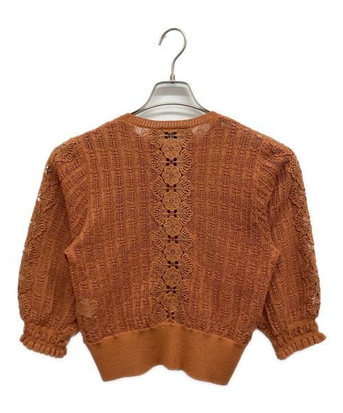 Loulou Willoughby（ルルウィルビー）Loulou Willoughby (ルルウィルビー) レースオンレーシィカーディガン ブラウン サイズ:2の古着・服飾アイテム