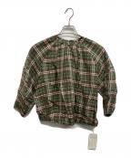 TOMORROW LAND collectionトゥモローランドコレクション）の古着「シアーブレイド ギャザーブラウス」｜グリーン×ブラウン