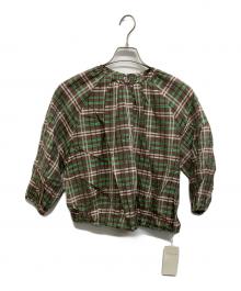 TOMORROW LAND collection（トゥモローランドコレクション）の古着「シアーブレイド ギャザーブラウス」｜グリーン×ブラウン