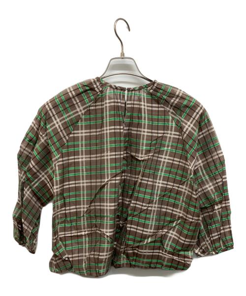 TOMORROW LAND collection（トゥモローランドコレクション）TOMORROW LAND collection (トゥモローランドコレクション) シアーブレイド ギャザーブラウス グリーン×ブラウン サイズ:36 未使用品の古着・服飾アイテム