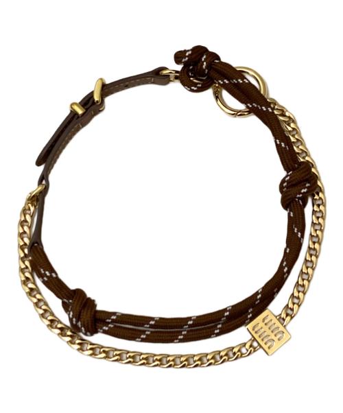 MIU MIU（ミュウミュウ）MIU MIU (ミュウミュウ) レザーxコードxメタル トリック/バッグチャーム ブラウンの古着・服飾アイテム