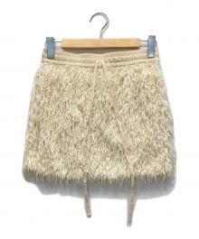 ATTISESSION（アティセッション）の古着「フェイクフェザー ミニスカート」｜ベージュ