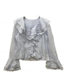 FRAY ID（フレイ アイディー）の古着「FWFB251095　シアージャガードラッフルフリルブラウス」｜ライトブルー