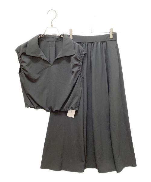 NATURAL BEAUTY BASIC（ナチュラルビューティーベーシック）NATURAL BEAUTY BASIC (ナチュラルビューティーベーシック) クロップドギャザーブラウス＆スカート チャコールグレー サイズ:Mの古着・服飾アイテム