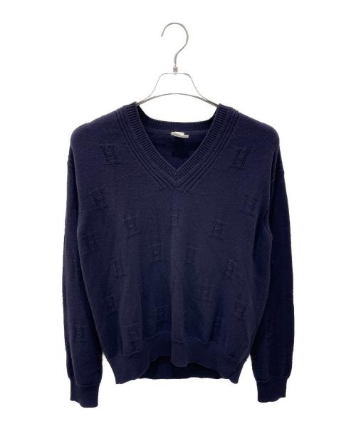 HERMES（エルメス）HERMES (エルメス) ヴォヤージュ H柄 Vネックニット ネイビー サイズ:38の古着・服飾アイテム