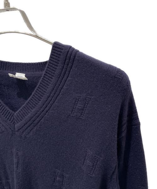 HERMES（エルメス）HERMES (エルメス) ヴォヤージュ H柄 Vネックニット ネイビー サイズ:38の古着・服飾アイテム