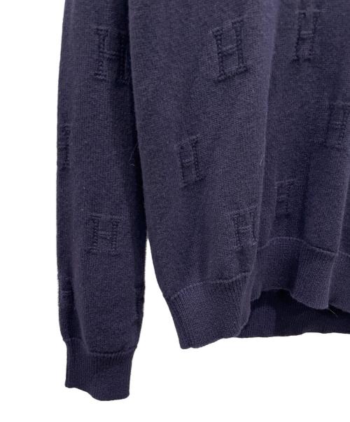 HERMES（エルメス）HERMES (エルメス) ヴォヤージュ H柄 Vネックニット ネイビー サイズ:38の古着・服飾アイテム
