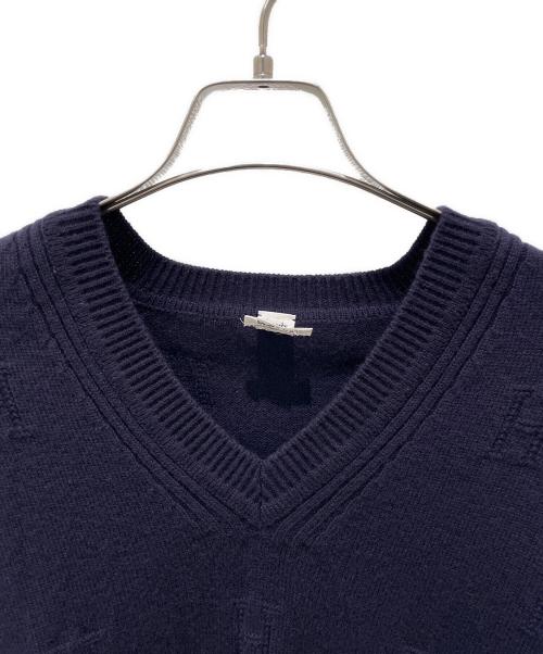 HERMES（エルメス）HERMES (エルメス) ヴォヤージュ H柄 Vネックニット ネイビー サイズ:38の古着・服飾アイテム