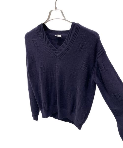 HERMES（エルメス）HERMES (エルメス) ヴォヤージュ H柄 Vネックニット ネイビー サイズ:38の古着・服飾アイテム
