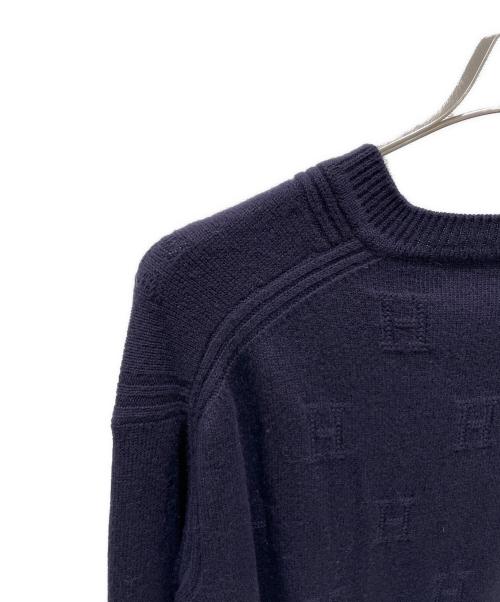 HERMES（エルメス）HERMES (エルメス) ヴォヤージュ H柄 Vネックニット ネイビー サイズ:38の古着・服飾アイテム