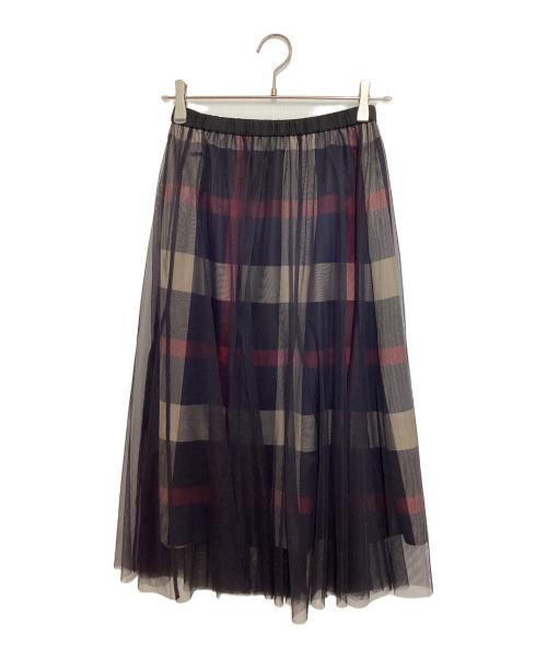 CB CRESTBRIDGE（シービークレストブリッジ）CB CRESTBRIDGE (シービークレストブリッジ) クレストブリッジチェックチュールレイヤードスカート ネイビー サイズ:Sの古着・服飾アイテム