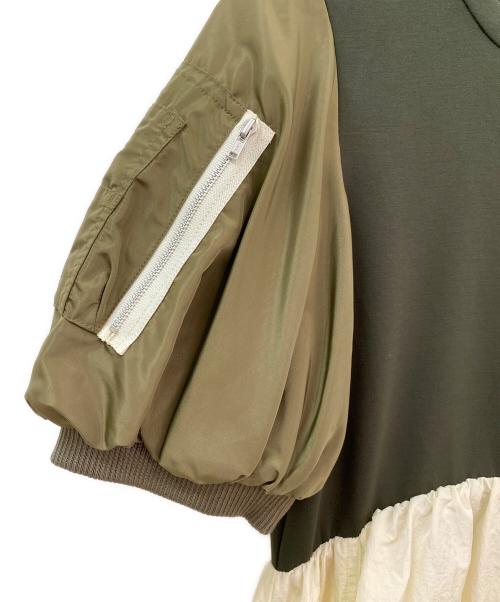 OMMO（オーエムエムオー）OMMO (オーエムエムオー) MA-1 HALF SLEEVE DOCKING OP カーキ×オフホワイト サイズ:36の古着・服飾アイテム